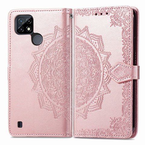 Funda de Cuero Cartera con Soporte Patron de Moda Carcasa para Realme C25Y India Oro Rosa