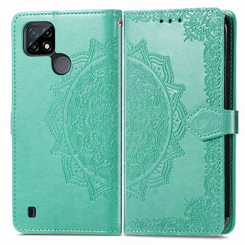 Funda de Cuero Cartera con Soporte Patron de Moda Carcasa para Realme C25Y Verde