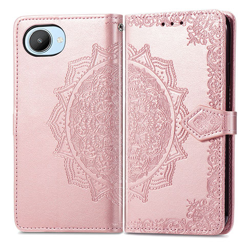 Funda de Cuero Cartera con Soporte Patron de Moda Carcasa para Realme C30 Oro Rosa