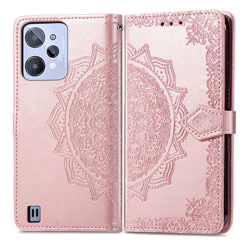 Funda de Cuero Cartera con Soporte Patron de Moda Carcasa para Realme C31 Oro Rosa