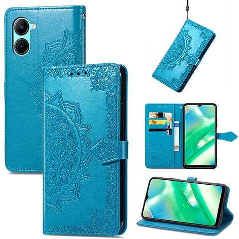 Funda de Cuero Cartera con Soporte Patron de Moda Carcasa para Realme C33 (2023) Azul