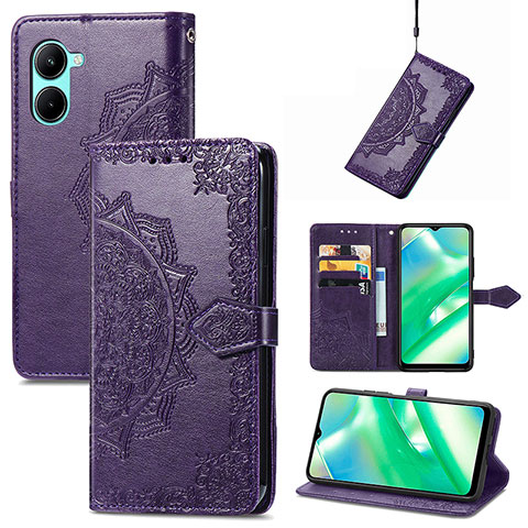 Funda de Cuero Cartera con Soporte Patron de Moda Carcasa para Realme C33 (2023) Morado