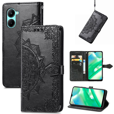 Funda de Cuero Cartera con Soporte Patron de Moda Carcasa para Realme C33 (2023) Negro