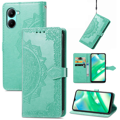 Funda de Cuero Cartera con Soporte Patron de Moda Carcasa para Realme C33 (2023) Verde