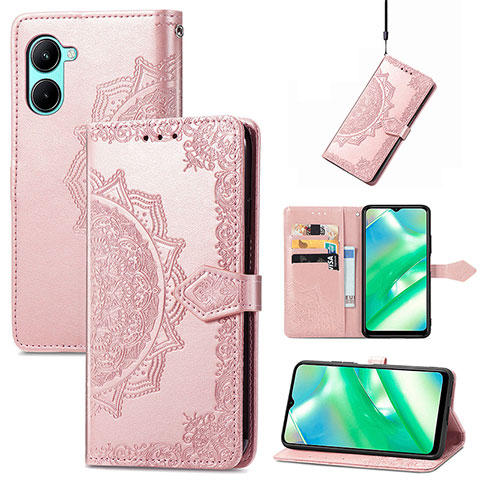 Funda de Cuero Cartera con Soporte Patron de Moda Carcasa para Realme C33 Oro Rosa