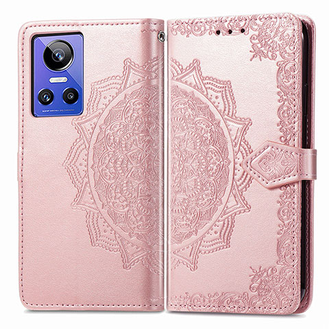 Funda de Cuero Cartera con Soporte Patron de Moda Carcasa para Realme GT Neo3 5G Oro Rosa