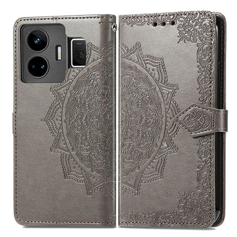 Funda de Cuero Cartera con Soporte Patron de Moda Carcasa para Realme GT5 5G Gris