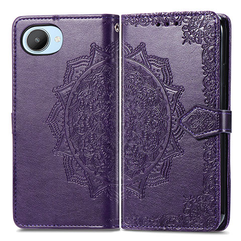 Funda de Cuero Cartera con Soporte Patron de Moda Carcasa para Realme Narzo 50i Prime Morado