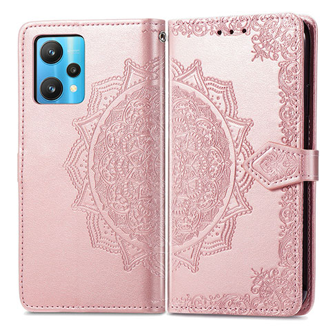 Funda de Cuero Cartera con Soporte Patron de Moda Carcasa para Realme Q5 5G Oro Rosa