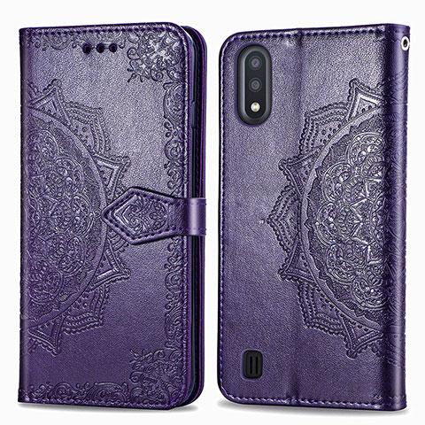 Funda de Cuero Cartera con Soporte Patron de Moda Carcasa para Samsung Galaxy A01 SM-A015 Morado