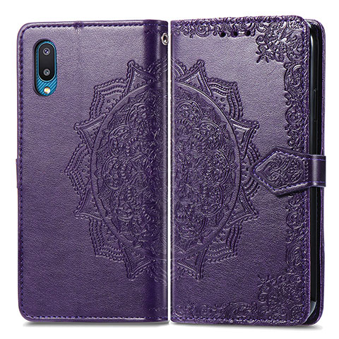 Funda de Cuero Cartera con Soporte Patron de Moda Carcasa para Samsung Galaxy A02 Morado