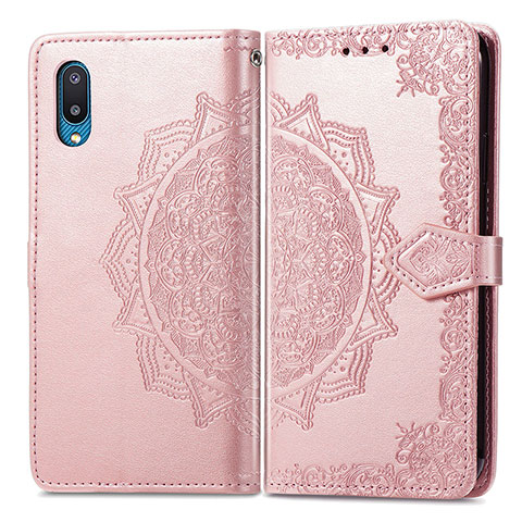 Funda de Cuero Cartera con Soporte Patron de Moda Carcasa para Samsung Galaxy A02 Oro Rosa