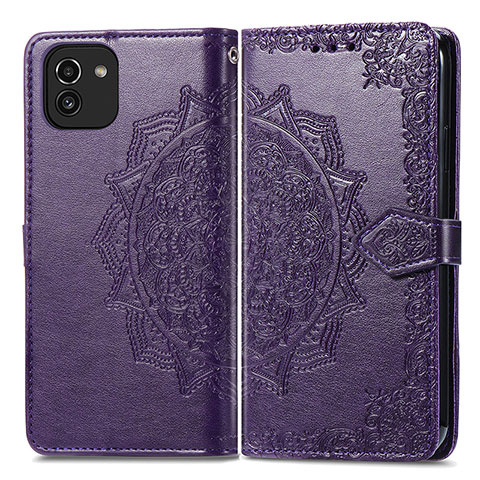 Funda de Cuero Cartera con Soporte Patron de Moda Carcasa para Samsung Galaxy A03 Morado