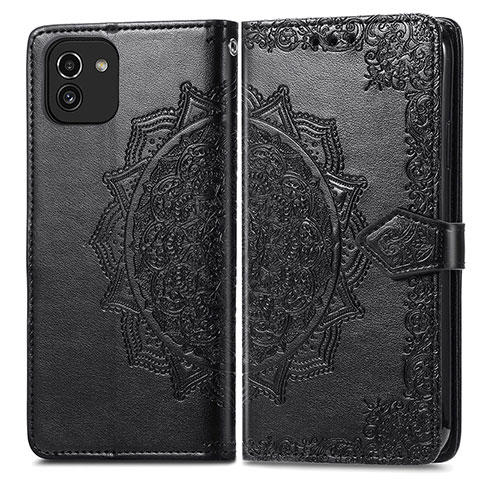 Funda de Cuero Cartera con Soporte Patron de Moda Carcasa para Samsung Galaxy A03 Negro