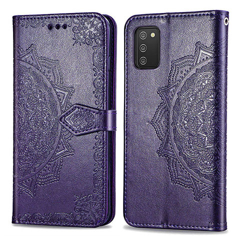 Funda de Cuero Cartera con Soporte Patron de Moda Carcasa para Samsung Galaxy A03s Morado