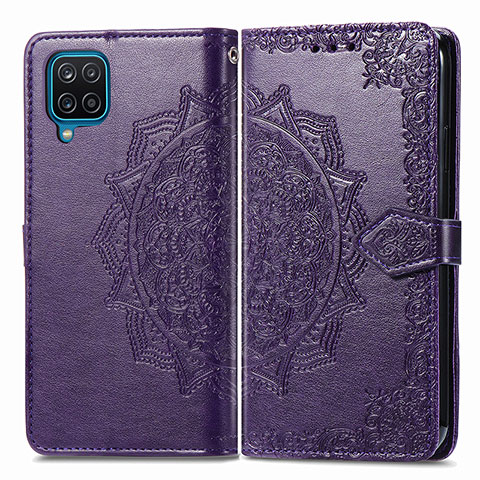 Funda de Cuero Cartera con Soporte Patron de Moda Carcasa para Samsung Galaxy A12 5G Morado