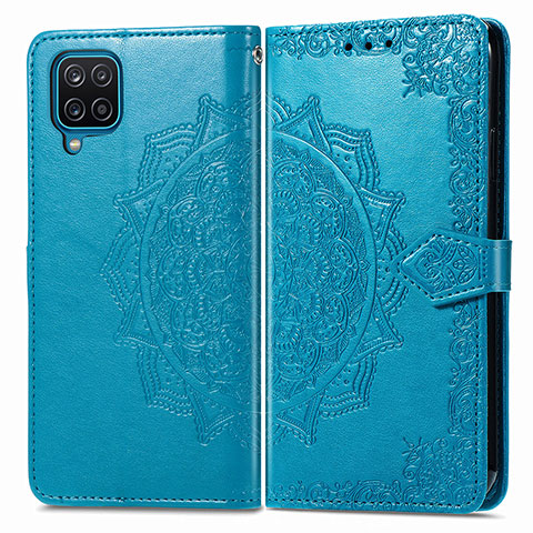 Funda de Cuero Cartera con Soporte Patron de Moda Carcasa para Samsung Galaxy A12 Nacho Azul