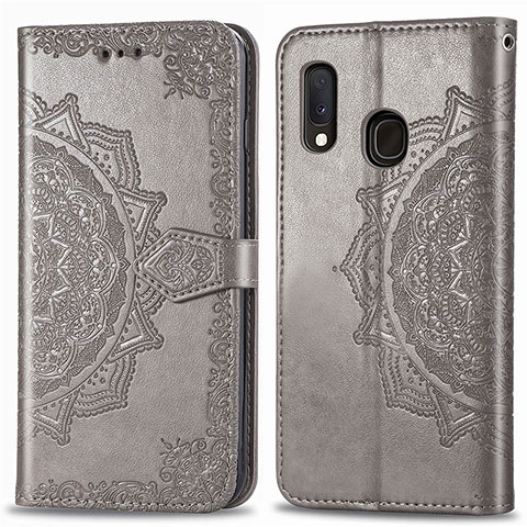 Funda de Cuero Cartera con Soporte Patron de Moda Carcasa para Samsung Galaxy A20e Gris