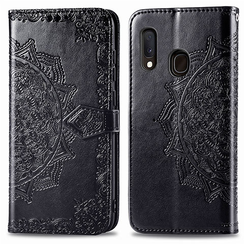 Funda de Cuero Cartera con Soporte Patron de Moda Carcasa para Samsung Galaxy A20e Negro