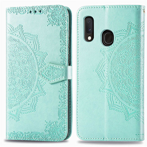 Funda de Cuero Cartera con Soporte Patron de Moda Carcasa para Samsung Galaxy A20e Verde