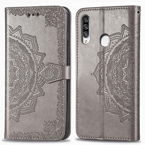 Funda de Cuero Cartera con Soporte Patron de Moda Carcasa para Samsung Galaxy A20s Gris