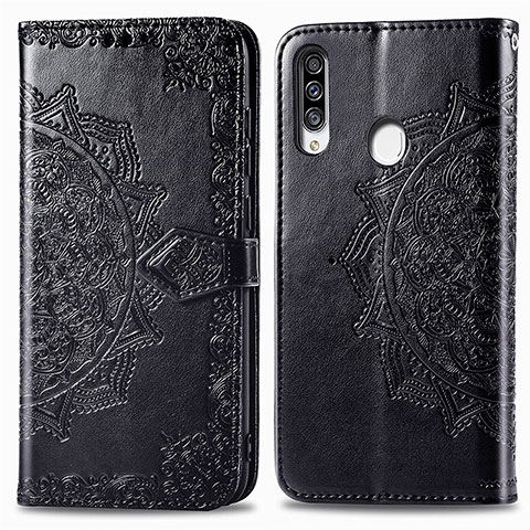 Funda de Cuero Cartera con Soporte Patron de Moda Carcasa para Samsung Galaxy A20s Negro