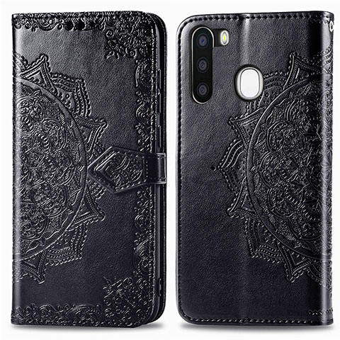 Funda de Cuero Cartera con Soporte Patron de Moda Carcasa para Samsung Galaxy A21 European Negro