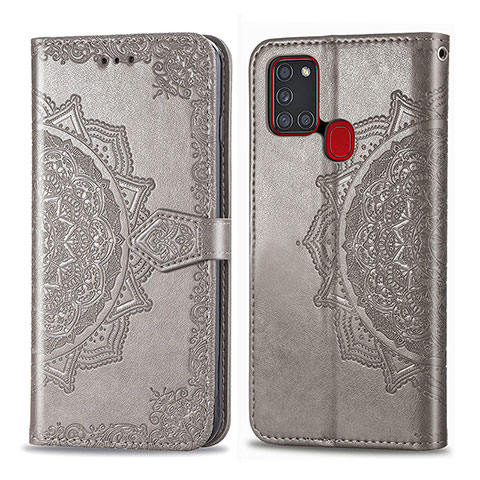 Funda de Cuero Cartera con Soporte Patron de Moda Carcasa para Samsung Galaxy A21s Gris