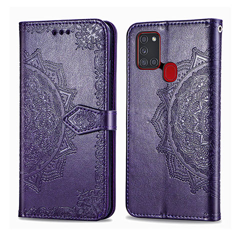 Funda de Cuero Cartera con Soporte Patron de Moda Carcasa para Samsung Galaxy A21s Morado