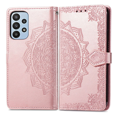 Funda de Cuero Cartera con Soporte Patron de Moda Carcasa para Samsung Galaxy A23 4G Oro Rosa