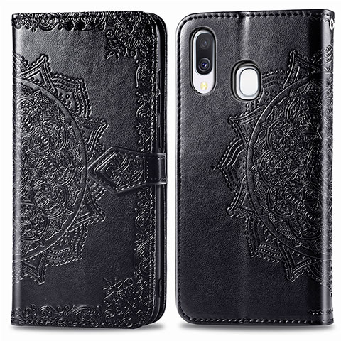 Funda de Cuero Cartera con Soporte Patron de Moda Carcasa para Samsung Galaxy A40 Negro