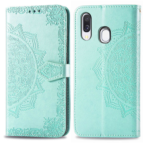 Funda de Cuero Cartera con Soporte Patron de Moda Carcasa para Samsung Galaxy A40 Verde