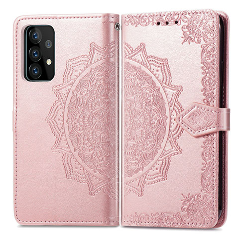 Funda de Cuero Cartera con Soporte Patron de Moda Carcasa para Samsung Galaxy A52 4G Oro Rosa