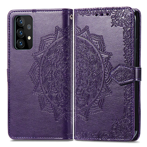 Funda de Cuero Cartera con Soporte Patron de Moda Carcasa para Samsung Galaxy A52 5G Morado