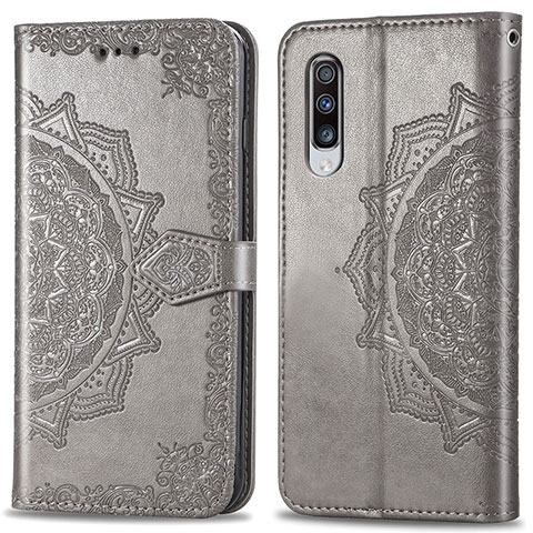 Funda de Cuero Cartera con Soporte Patron de Moda Carcasa para Samsung Galaxy A70 Gris