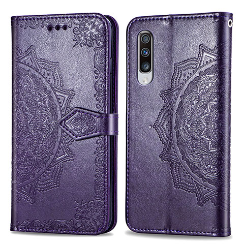 Funda de Cuero Cartera con Soporte Patron de Moda Carcasa para Samsung Galaxy A70 Morado