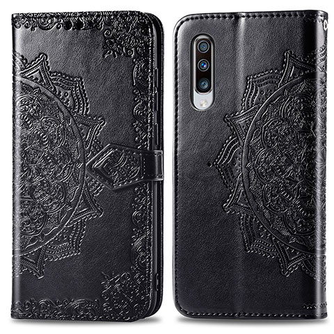 Funda de Cuero Cartera con Soporte Patron de Moda Carcasa para Samsung Galaxy A70 Negro