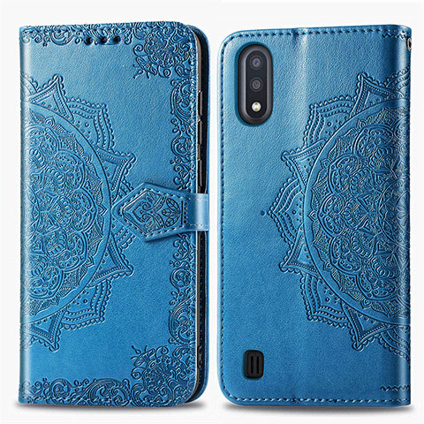 Funda de Cuero Cartera con Soporte Patron de Moda Carcasa para Samsung Galaxy M01 Azul