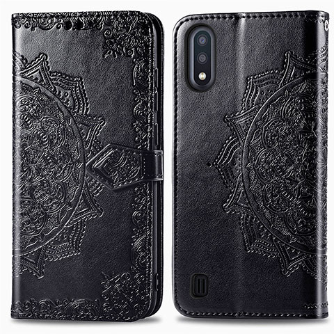 Funda de Cuero Cartera con Soporte Patron de Moda Carcasa para Samsung Galaxy M01 Negro