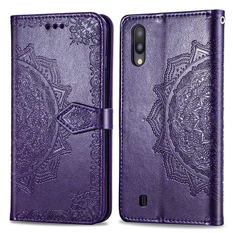 Funda de Cuero Cartera con Soporte Patron de Moda Carcasa para Samsung Galaxy M10 Morado