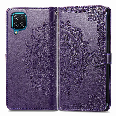 Funda de Cuero Cartera con Soporte Patron de Moda Carcasa para Samsung Galaxy M12 Morado