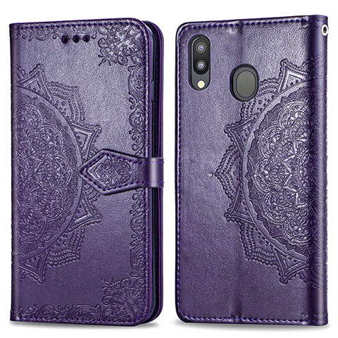 Funda de Cuero Cartera con Soporte Patron de Moda Carcasa para Samsung Galaxy M20 Morado