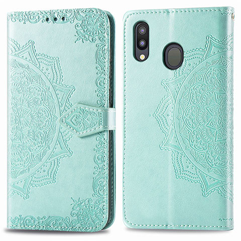 Funda de Cuero Cartera con Soporte Patron de Moda Carcasa para Samsung Galaxy M20 Verde