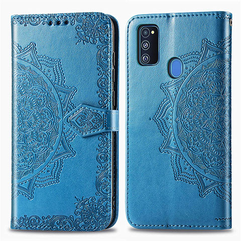 Funda de Cuero Cartera con Soporte Patron de Moda Carcasa para Samsung Galaxy M21 Azul