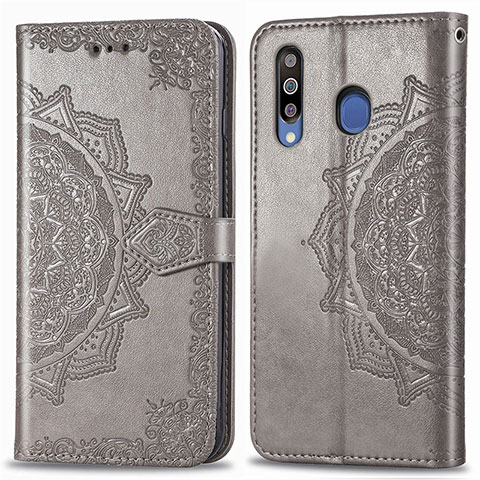 Funda de Cuero Cartera con Soporte Patron de Moda Carcasa para Samsung Galaxy M30 Gris