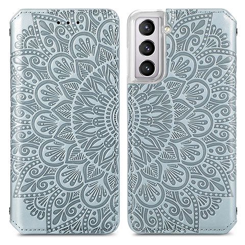 Funda de Cuero Cartera con Soporte Patron de Moda Carcasa para Samsung Galaxy S21 5G Gris