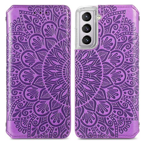 Funda de Cuero Cartera con Soporte Patron de Moda Carcasa para Samsung Galaxy S21 5G Morado