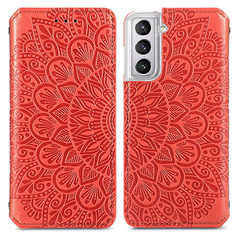 Funda de Cuero Cartera con Soporte Patron de Moda Carcasa para Samsung Galaxy S21 5G Rojo