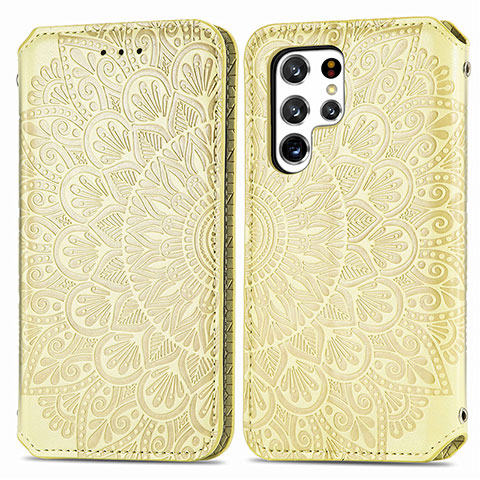 Funda de Cuero Cartera con Soporte Patron de Moda Carcasa para Samsung Galaxy S21 Ultra 5G Amarillo