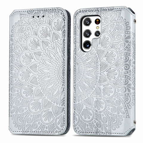 Funda de Cuero Cartera con Soporte Patron de Moda Carcasa para Samsung Galaxy S21 Ultra 5G Gris